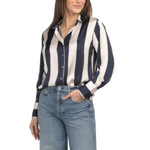 AUTRES FILLES Champagne/blue Printed Cabana Striped Top With Buttons